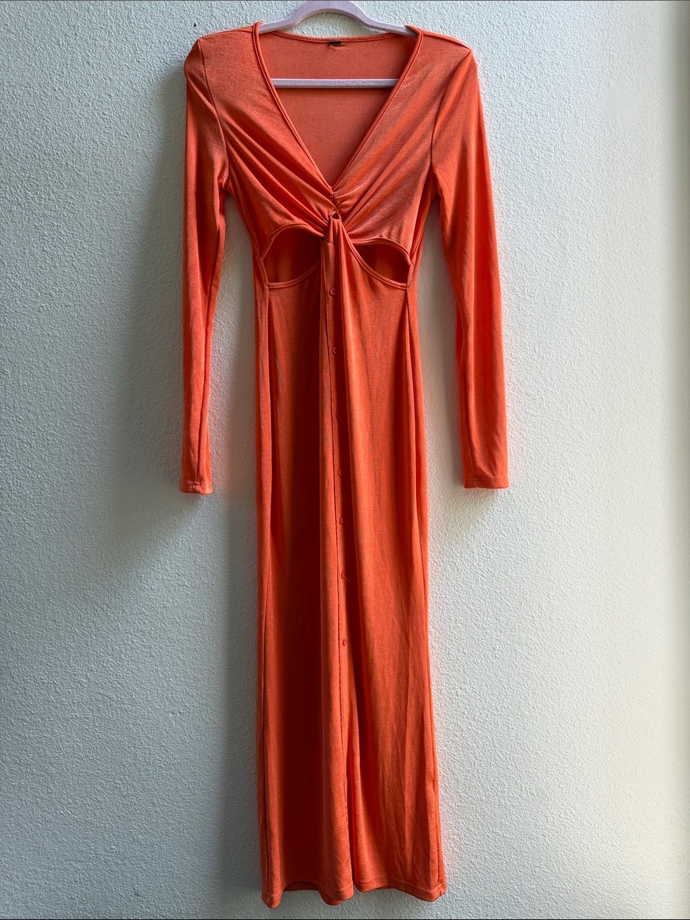 Long Sleeve Twist-Front Cutout Maxi Dress - Orange